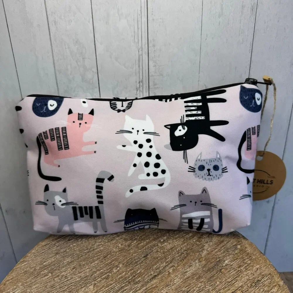 Cloth Kitty Cat Makeup Bag Pink Cosmetics Bag NEW Boho Black Cat Travel Bag